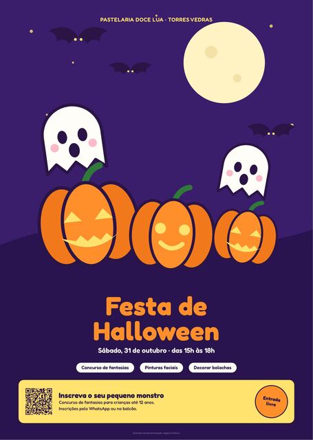 Cartaz A3: Pastelaria Doce Lua, Festa de Halloween
